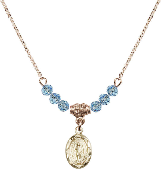 14kt Gold Filled Miraculous Birthstone Necklace with Aqua Beads - 0301
