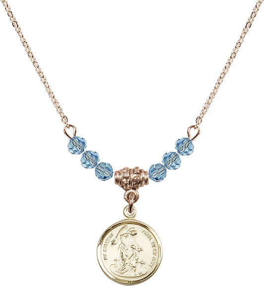 14kt Gold Filled Guardian Angel Birthstone Necklace with Aqua Beads - 0601