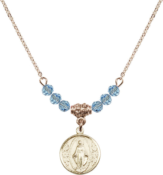 14kt Gold Filled Miraculous Birthstone Necklace with Aqua Beads - 0601