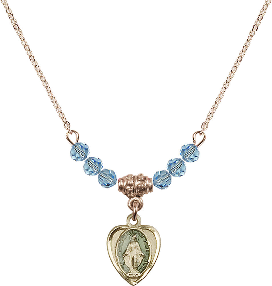 14kt Gold Filled Miraculous Birthstone Necklace with Aqua Beads - 0706