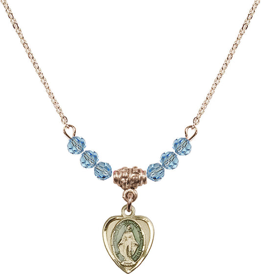 14kt Gold Filled Miraculous Birthstone Necklace with Aqua Beads - 0706