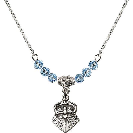 Sterling Silver Seven Gifts Birthstone Necklace with Aqua Beads - 0887