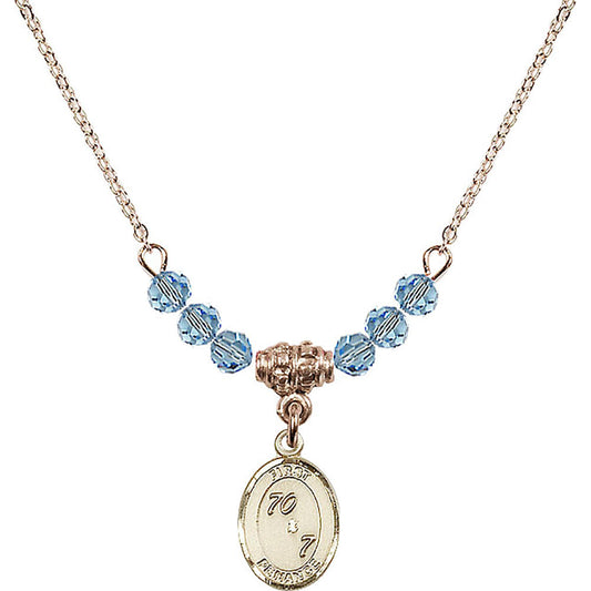14kt Gold Filled First Penance Birthstone Necklace with Aqua Beads - 0967