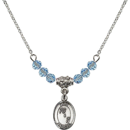 Sterling Silver First Penance Birthstone Necklace with Aqua Beads - 0967