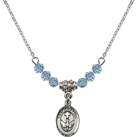 Sterling Silver Confirmation Birthstone Necklace with Aqua Beads - 0973