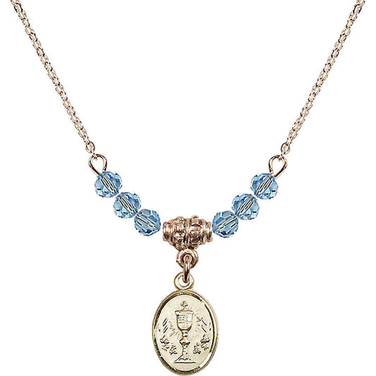 14kt Gold Filled Chalice Birthstone Necklace with Aqua Beads - 0975