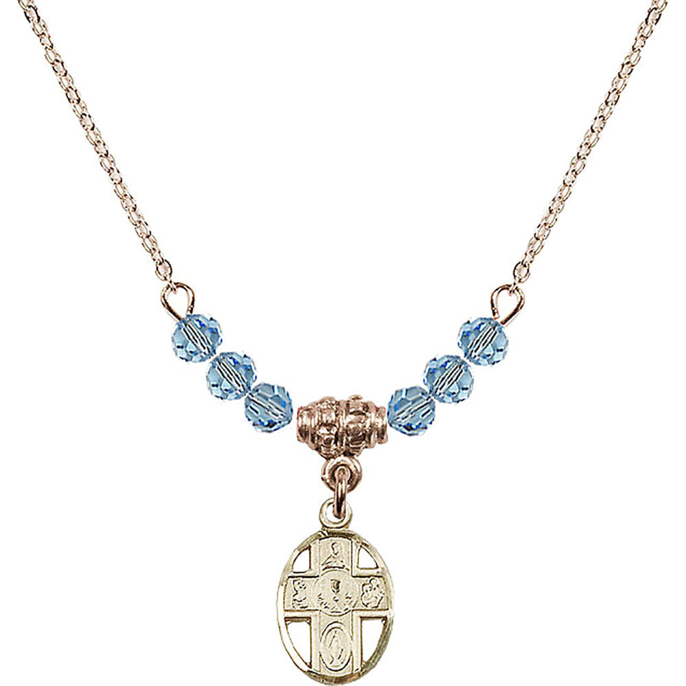 14kt Gold Filled 5-Way / Chalice Birthstone Necklace with Aqua Beads - 0979