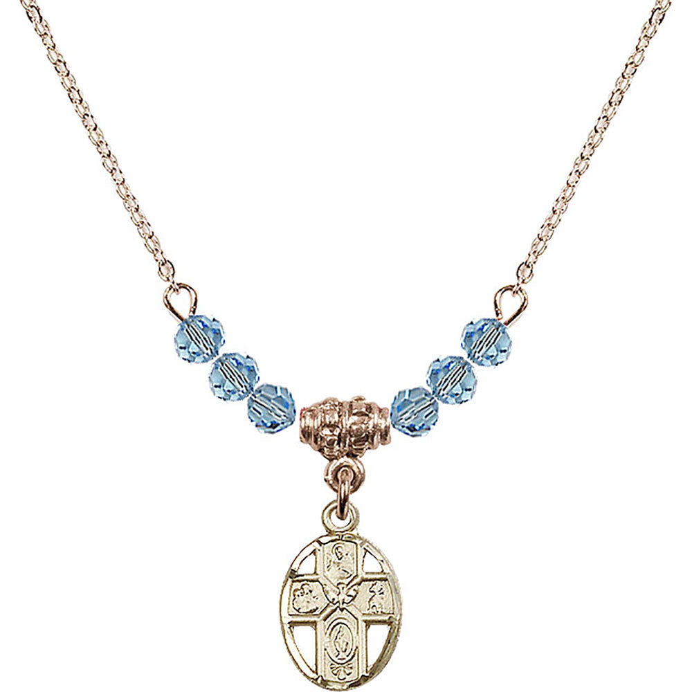 14kt Gold Filled 5-Way Birthstone Necklace with Aqua Beads - 0980