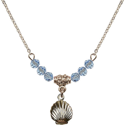 14kt Gold Filled Shell Birthstone Necklace with Aqua Beads - 1260