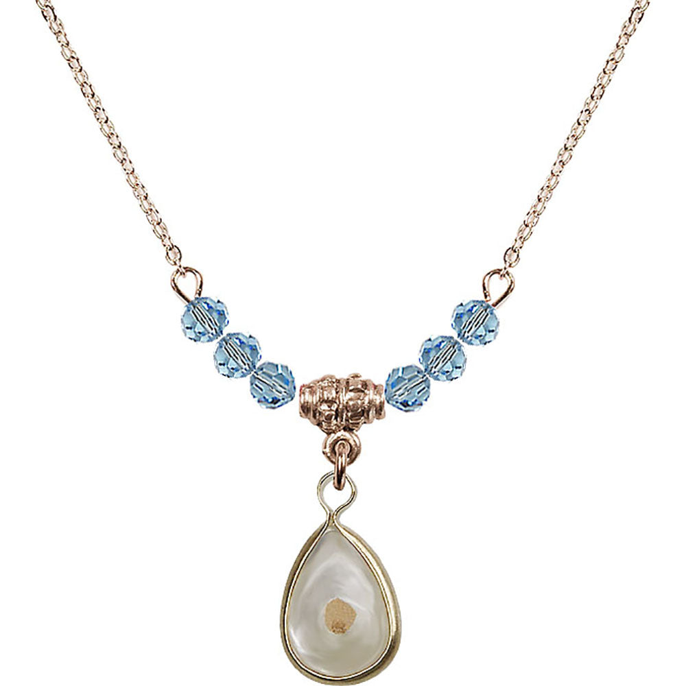 14kt Gold Filled Mustard Seed Birthstone Necklace with Aqua Beads - 1700