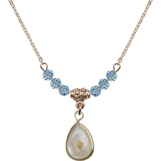 14kt Gold Filled Mustard Seed Birthstone Necklace with Aqua Beads - 1700