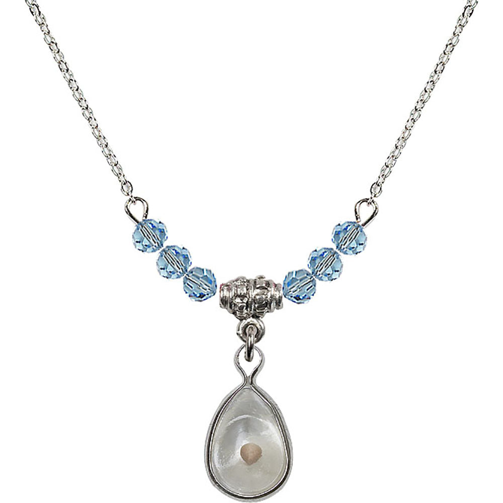 Sterling Silver Mustard Seed Birthstone Necklace with Aqua Beads - 1700