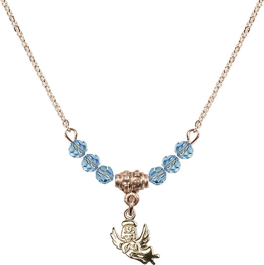 14kt Gold Filled Guardian Angel Birthstone Necklace with Aqua Beads - 2128