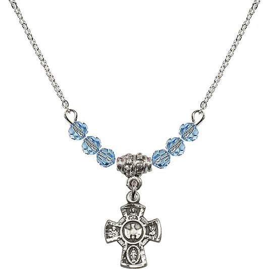 Sterling Silver 5-Way Birthstone Necklace with Aqua Beads - 3145