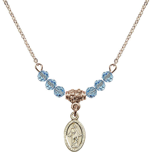 14kt Gold Filled Scapular Birthstone Necklace with Aqua Beads - 4121