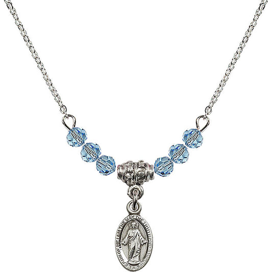 Sterling Silver Scapular Birthstone Necklace with Aqua Beads - 4121