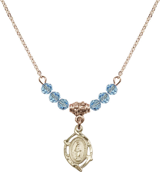 14kt Gold Filled Miraculous Birthstone Necklace with Aqua Beads - 4152