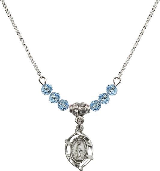 Sterling Silver Miraculous Birthstone Necklace with Aqua Beads - 4152