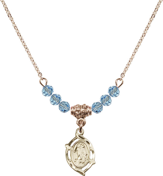 14kt Gold Filled Guardian Angel Birthstone Necklace with Aqua Beads - 4154