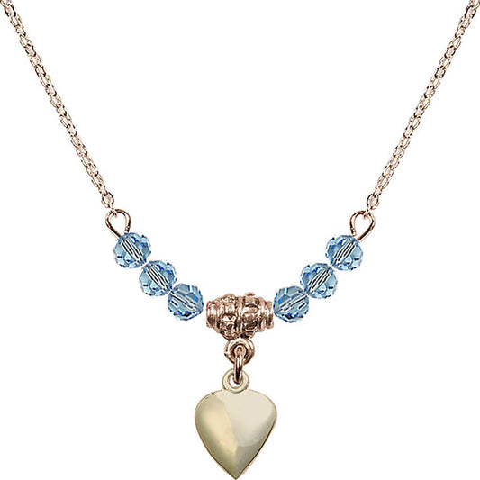 14kt Gold Filled Heart Birthstone Necklace with Aqua Beads - 4158