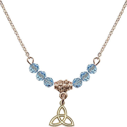 14kt Gold Filled Trinity Irish Knot Birthstone Necklace with Aqua Beads - 5100