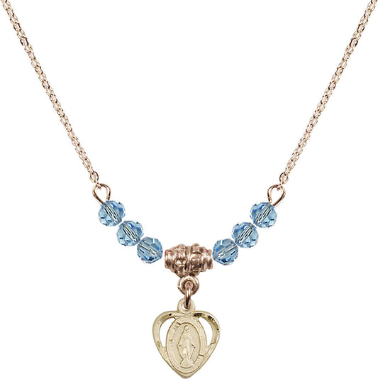 14kt Gold Filled Miraculous Birthstone Necklace with Aqua Beads - 5401
