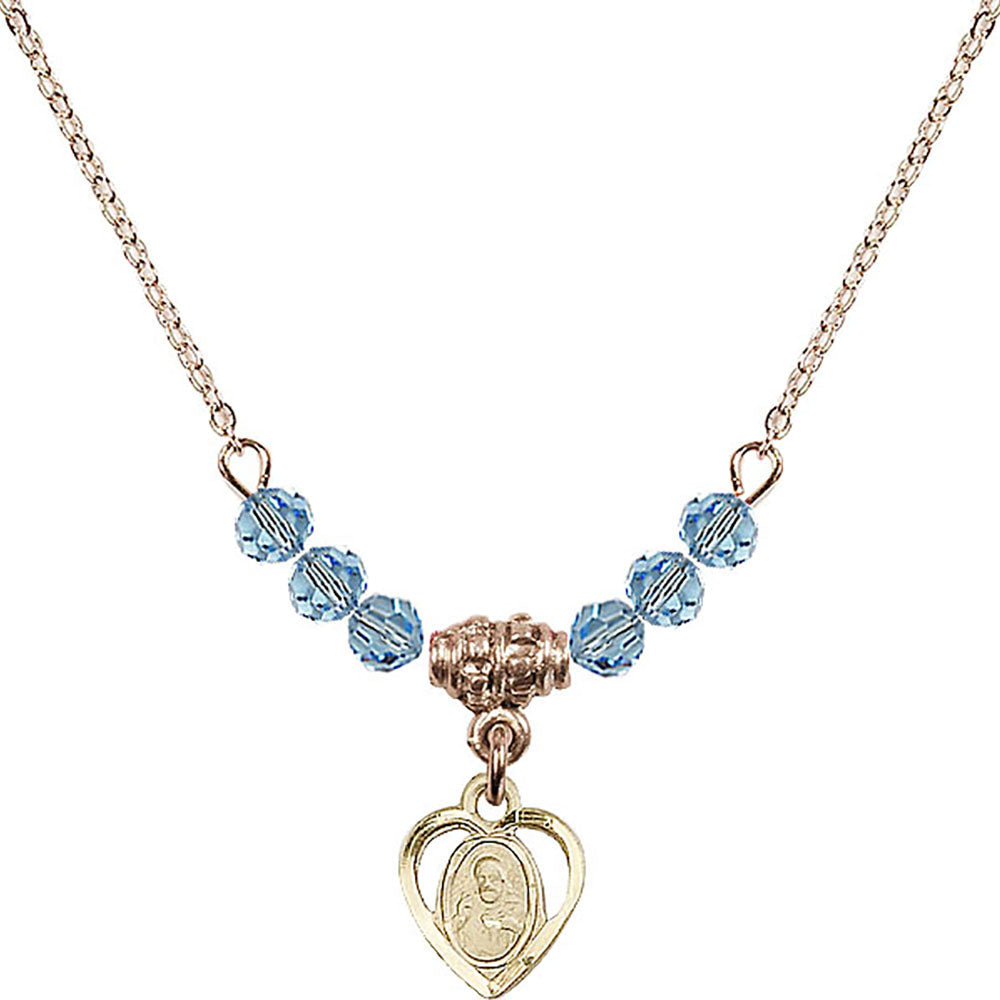 14kt Gold Filled Scapular Birthstone Necklace with Aqua Beads - 5402