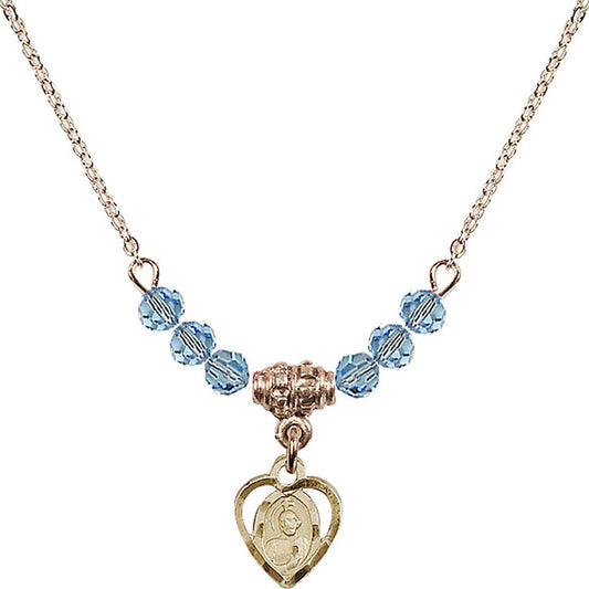 14kt Gold Filled Saint Jude Birthstone Necklace with Aqua Beads - 5404