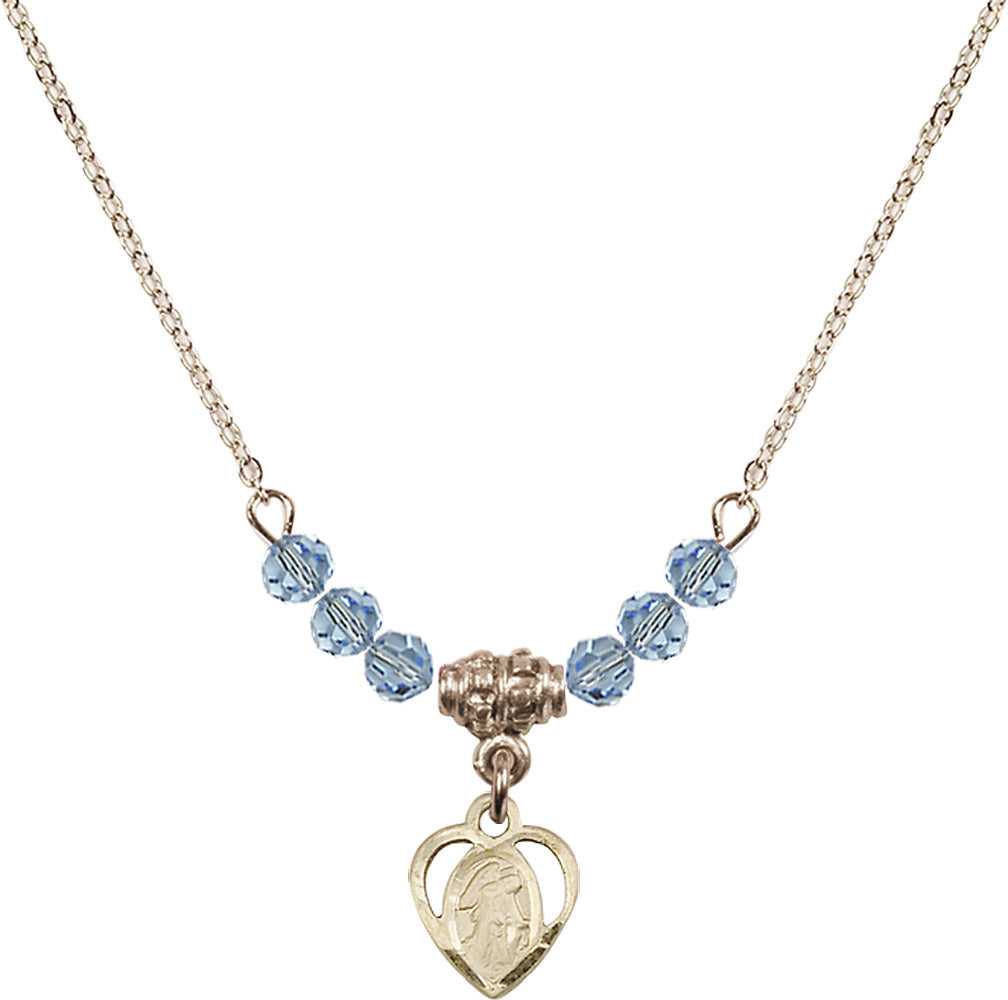 14kt Gold Filled Guardian Angel Birthstone Necklace with Aqua Beads - 5407