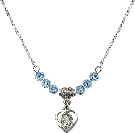 Sterling Silver Guardian Angel Birthstone Necklace with Aqua Beads - 5407