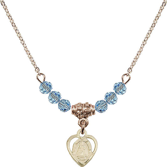 14kt Gold Filled Infant Birthstone Necklace with Aqua Beads - 5413