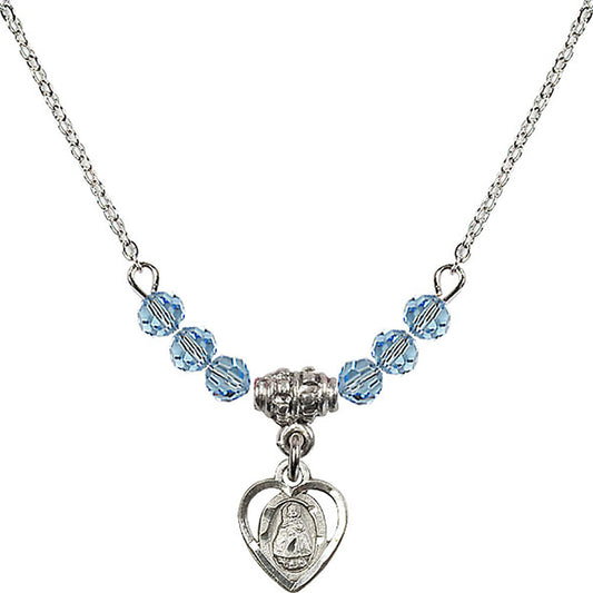 Sterling Silver Infant Birthstone Necklace with Aqua Beads - 5413
