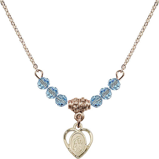 14kt Gold Filled Saint Ann Birthstone Necklace with Aqua Beads - 5414