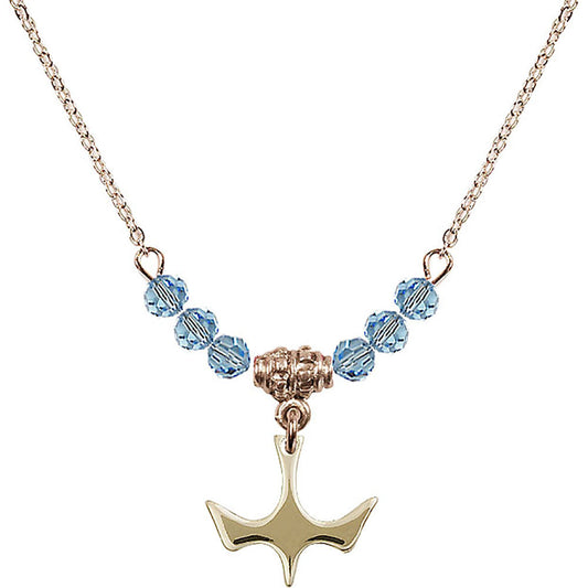 14kt Gold Filled Holy Spirit Birthstone Necklace with Aqua Beads - 5431
