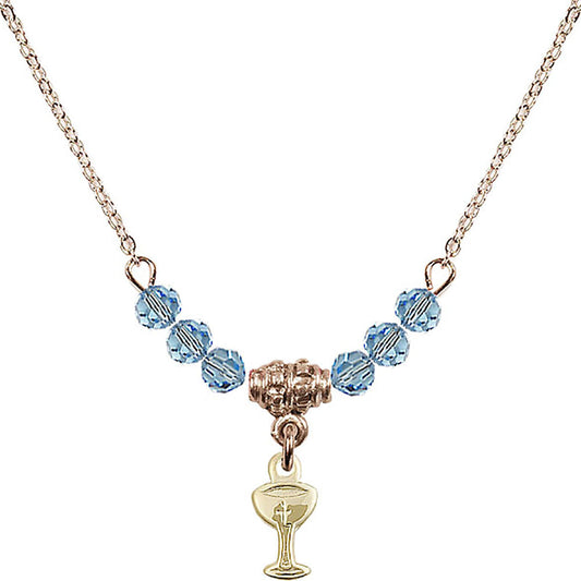 14kt Gold Filled Chalice Birthstone Necklace with Aqua Beads - 5614