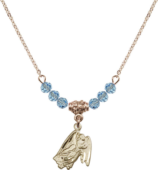 14kt Gold Filled Guardian Angel Birthstone Necklace with Aqua Beads - 5642