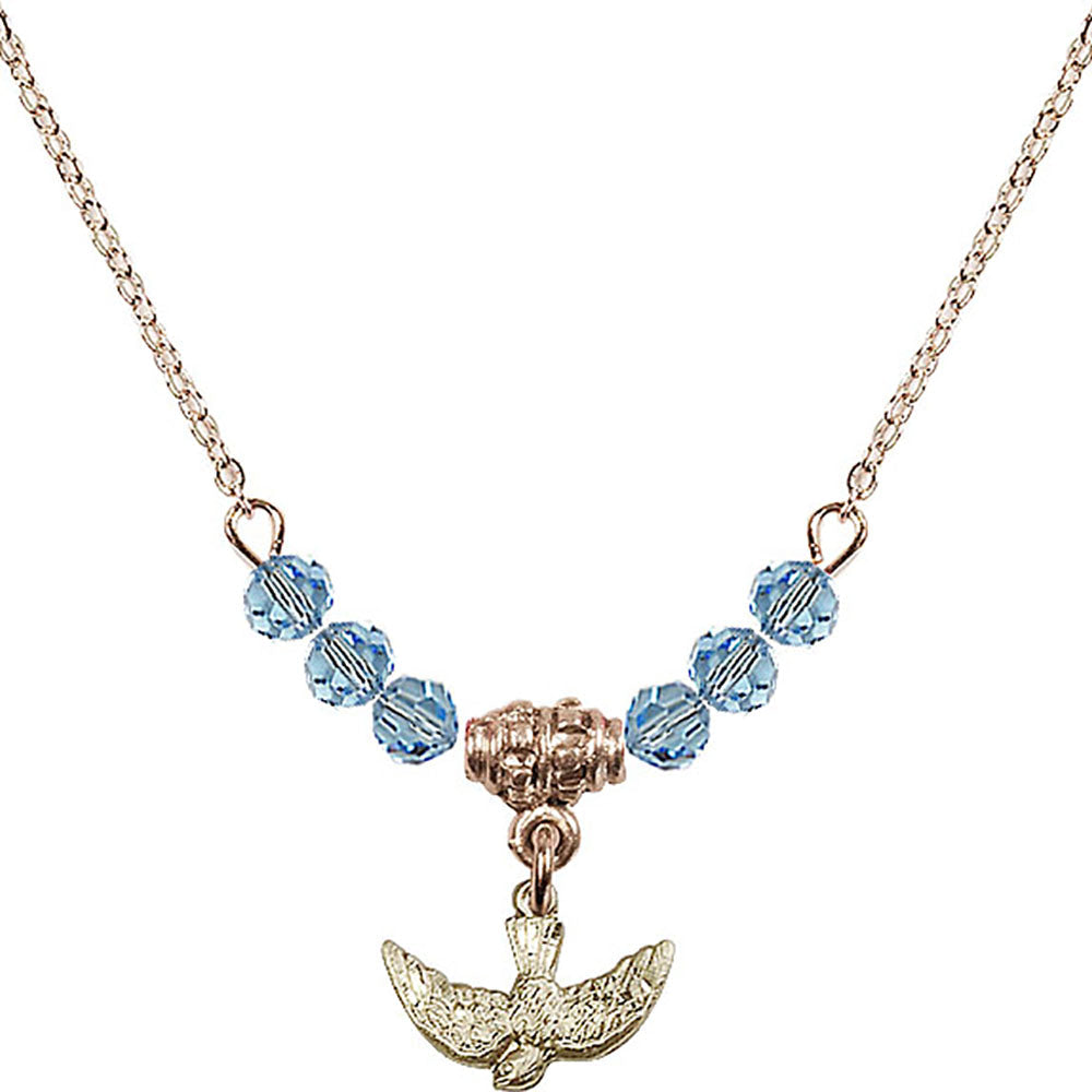 14kt Gold Filled Holy Spirit Birthstone Necklace with Aqua Beads - 5911