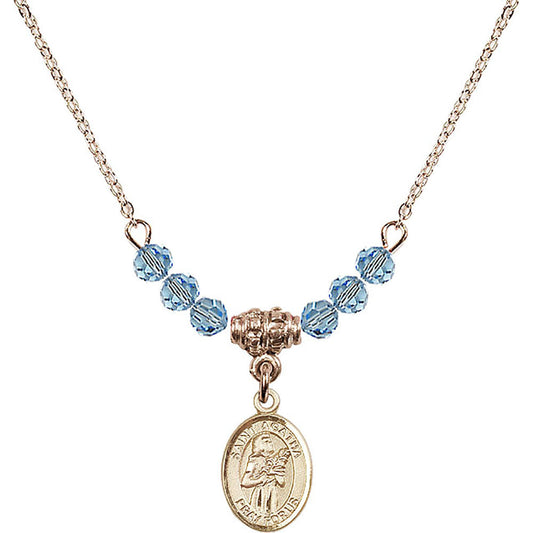 14kt Gold Filled Saint Agatha Birthstone Necklace with Aqua Beads - 9003