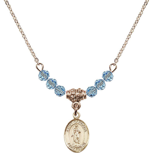 14kt Gold Filled Saint Barbara Birthstone Necklace with Aqua Beads - 9006