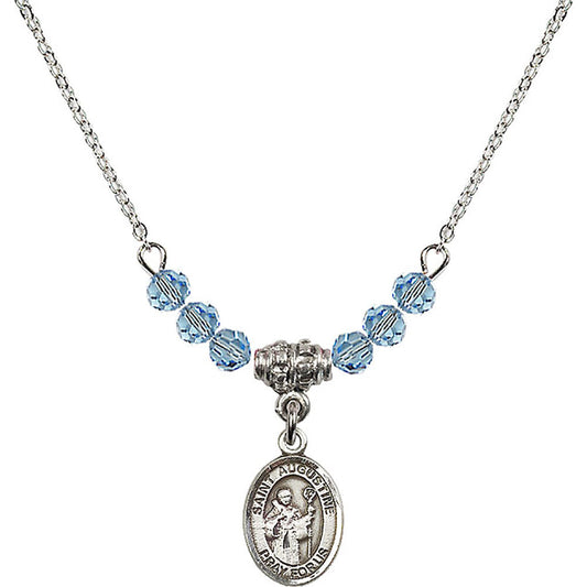 Sterling Silver Saint Augustine Birthstone Necklace with Aqua Beads - 9007