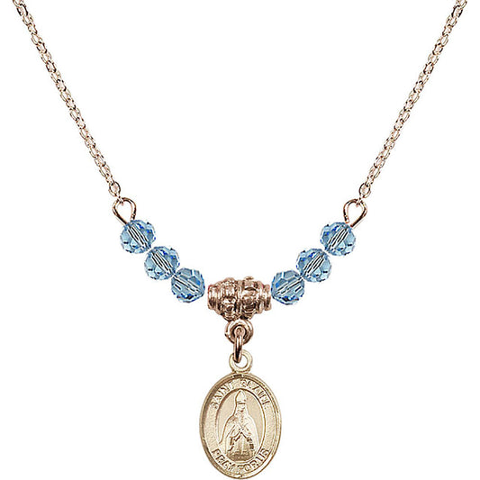 14kt Gold Filled Saint Blaise Birthstone Necklace with Aqua Beads - 9010