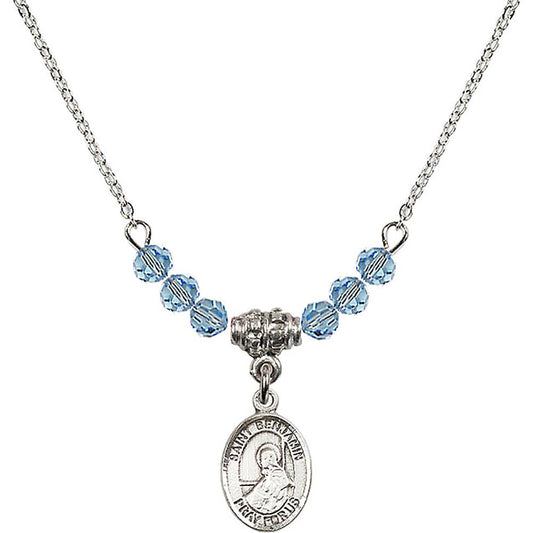 Sterling Silver Saint Benjamin Birthstone Necklace with Aqua Beads - 9013