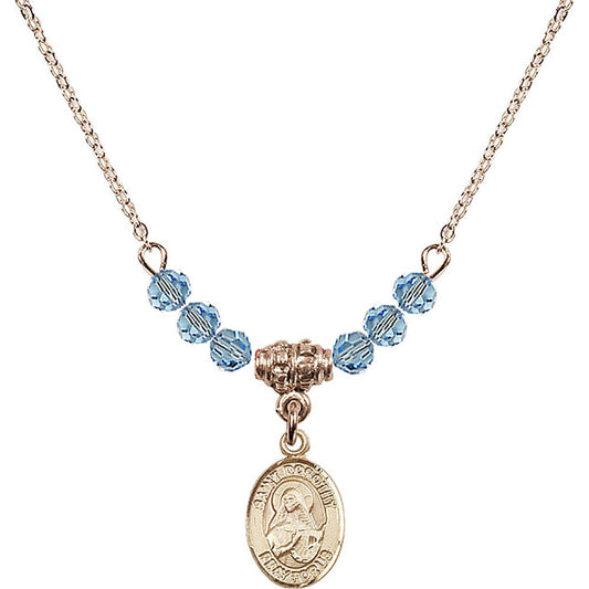 14kt Gold Filled Saint Dorothy Birthstone Necklace with Aqua Beads - 9023