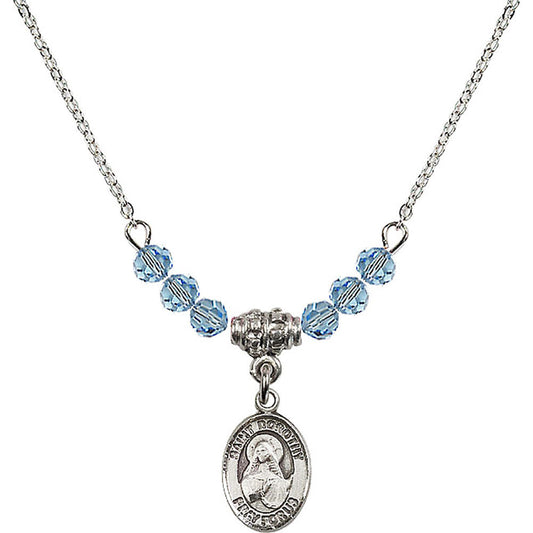 Sterling Silver Saint Dorothy Birthstone Necklace with Aqua Beads - 9023