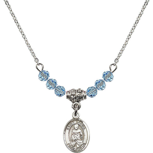 Sterling Silver Saint Daniel Birthstone Necklace with Aqua Beads - 9024