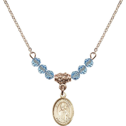 14kt Gold Filled Saint Dennis Birthstone Necklace with Aqua Beads - 9025
