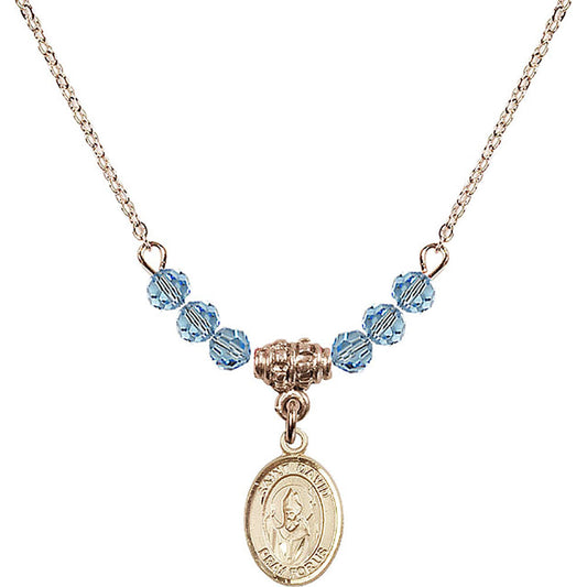 14kt Gold Filled Saint David of Wales Birthstone Necklace with Aqua Beads - 9027