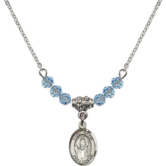 Sterling Silver Saint David of Wales Birthstone Necklace with Aqua Beads - 9027