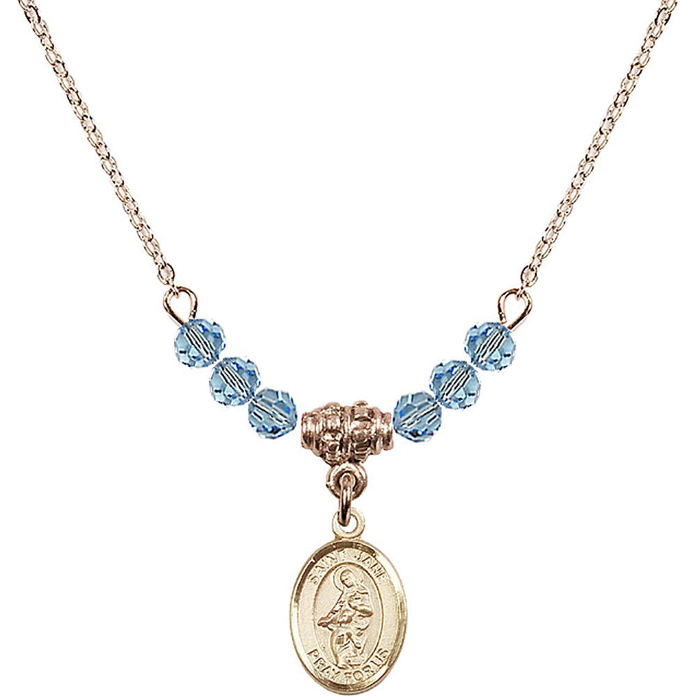 14kt Gold Filled Saint Jane of Valois Birthstone Necklace with Aqua Beads - 9029
