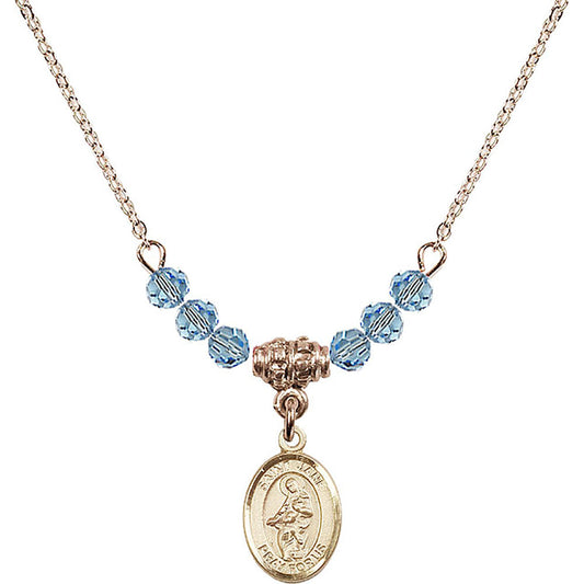 14kt Gold Filled Saint Jane of Valois Birthstone Necklace with Aqua Beads - 9029